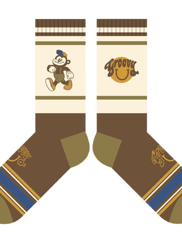 Original cartoon mid-calf socks spring and summer women's brown cotton socks American street fashion socks  socks wholesale