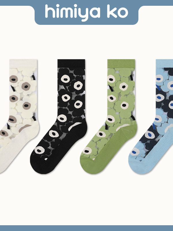 2025 summer new Finnish flower crystal socks combed cotton flower stitching glass silk tube socks ins Wind spot