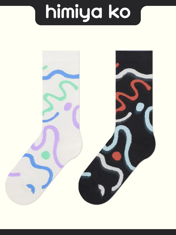 Himiya ko socks women's combed cotton tube socks black and white art abstract symbol quadrant series couple tide socks