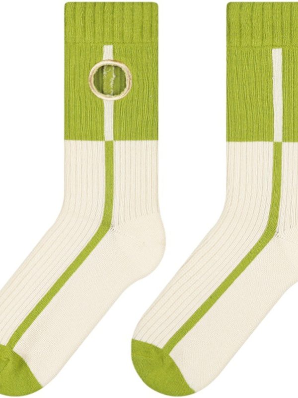 Original design women's striped hollow socks student simple fashion personality mid-calf casual socks manufacturer