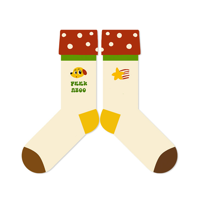 Red & White Polka Dot Dog Socks - Cute Couple's Mid-Tube Fashion - Image 6