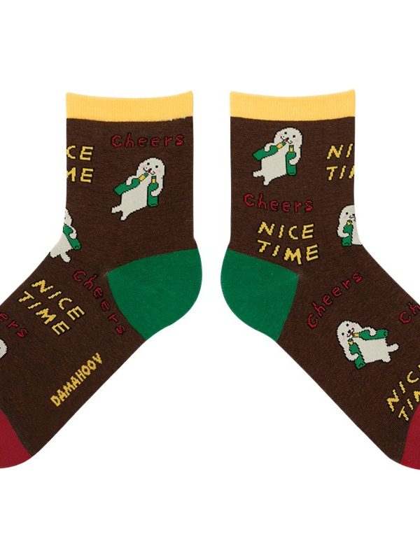2025 autumn and winter new socks female animal tipsy series socks original cartoon illustration lovers socks spot 5 colors
