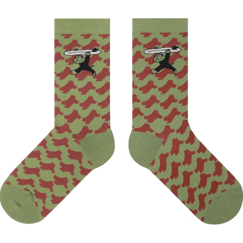 Frog Princess Socks: Cute Plaid Camo Mid-Calf Combed Cotton Couple Socks