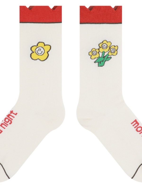 2025 Autumn New Socks Women's Smiley Sunflower Series Mid-tube Cotton Socks ins All-match Neutral Street Fashionable Socks Now