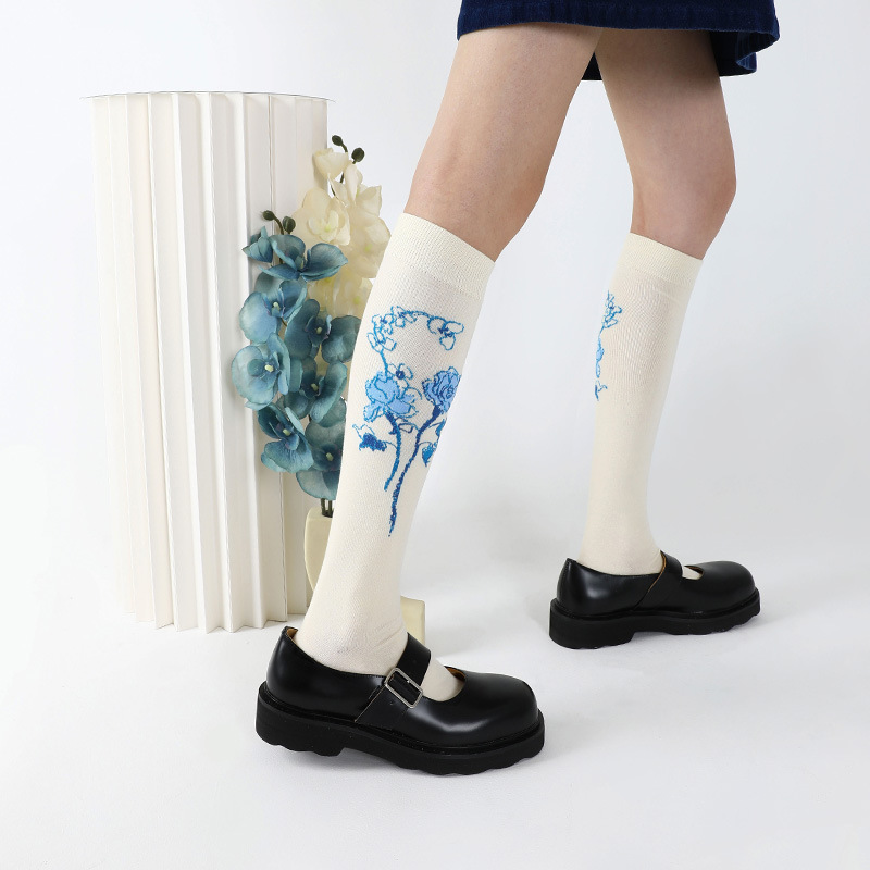 Himiya ko socks winter women's long stockings flower simple personality calf socks long socks versatile thick cotton socks ins - Image 2