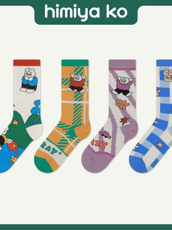 himiyako Original Harry Band Creative Illustration Cartoon Socks Women's Spring and Summer Colorful Color Matching Mid-length Socks Cotton Socks for Men