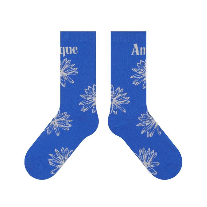 Himiya ko socks women's Daisy series basic all-match cotton socks couple's mid-calf blue white black 3 colors in stock - Image 8