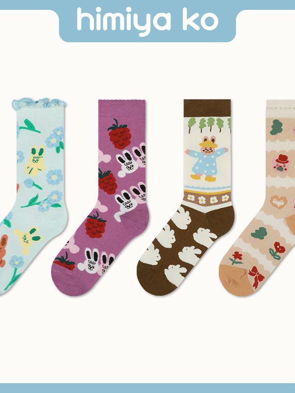 Women's socks spring and summer new rabbit cartoon combed cotton cute pastoral style mid-calf socks sweat-absorbent deodorant women's socks