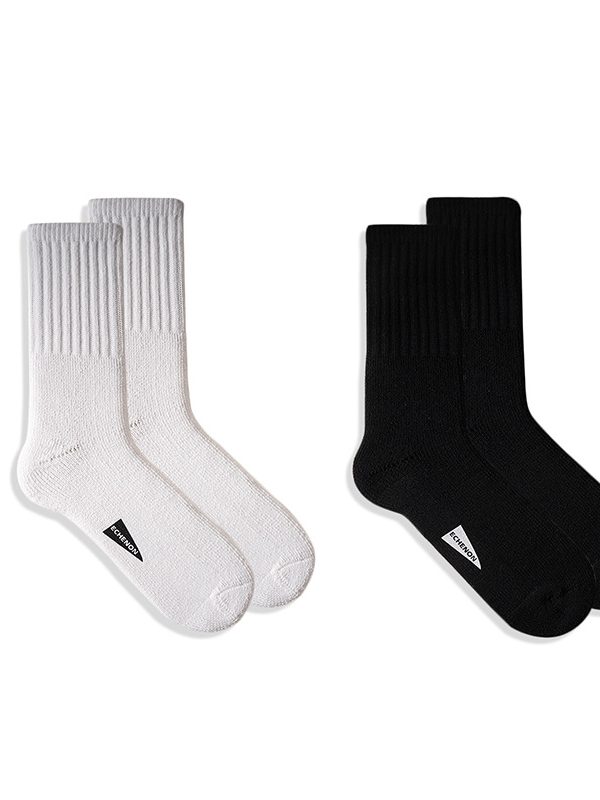 Autumn and Winter Terry thickened solid color white combed cotton socks men's Japanese retro trendy stockings black mid-calf length socks