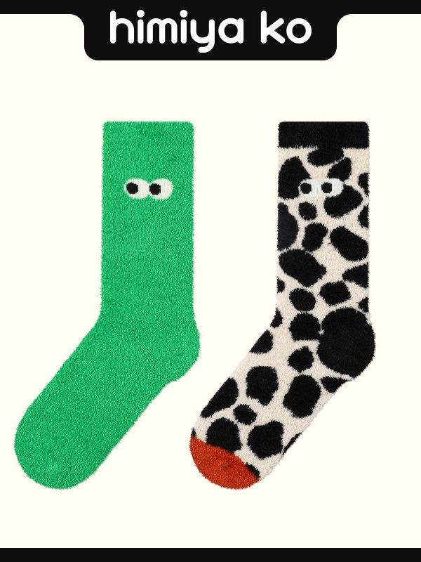 Socks Women Himiya ko 2025 Furry Cow Cute Eyes Series Home Floor Socks Couple Fashionable Socks