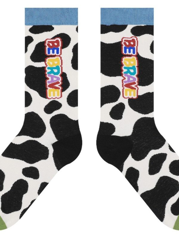 Spring 2025 new socks for women chic classic black and white cow couple mid-calf socks ins tide socks Japanese style breathable cotton socks