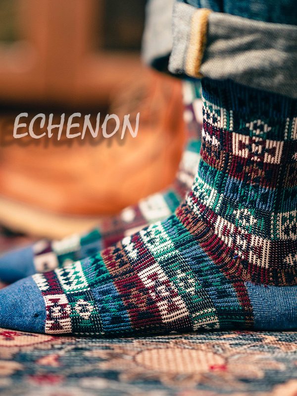ECHENON autumn and winter New combed cotton socks men's trendy two-way boneless clip color retro street socks