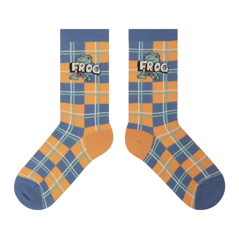 Frog Princess Socks: Cute Plaid Camo Mid-Calf Combed Cotton Couple Socks - Image 9