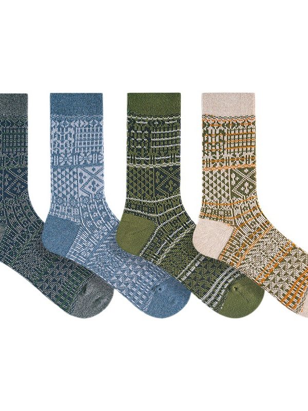 Autumn and Winter New Combed Cotton Boneless Men's Socks Retro Trend Double Needle Double Road Fashion Personalized Casual Long Socks