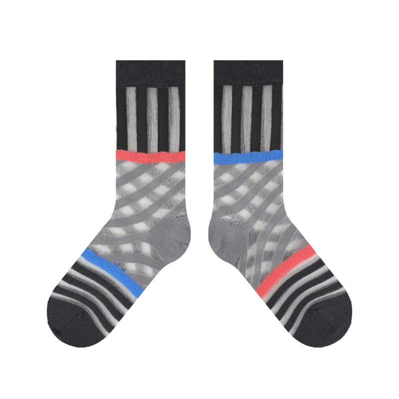 himiya ko Summer Ultra-thin Color Stitching Socks Women's ins Trendy All-match Personalized Striped Mid-length Socks Internet Popular - Image 8