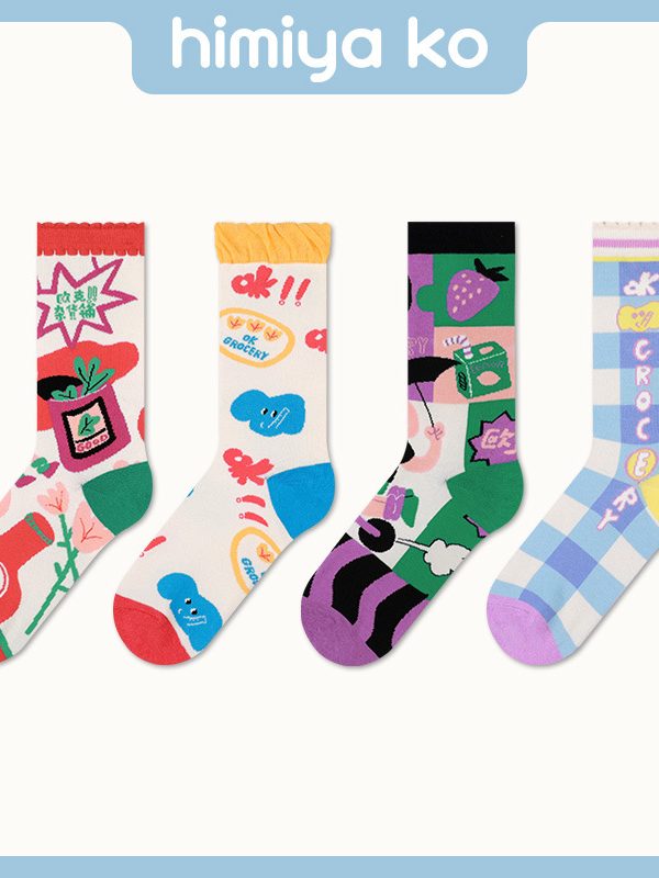 2025 Autumn and Winter New Elephant Grocery Shop Series Socks Women's Cute Illustration Combed Cotton Socks 5 Colors