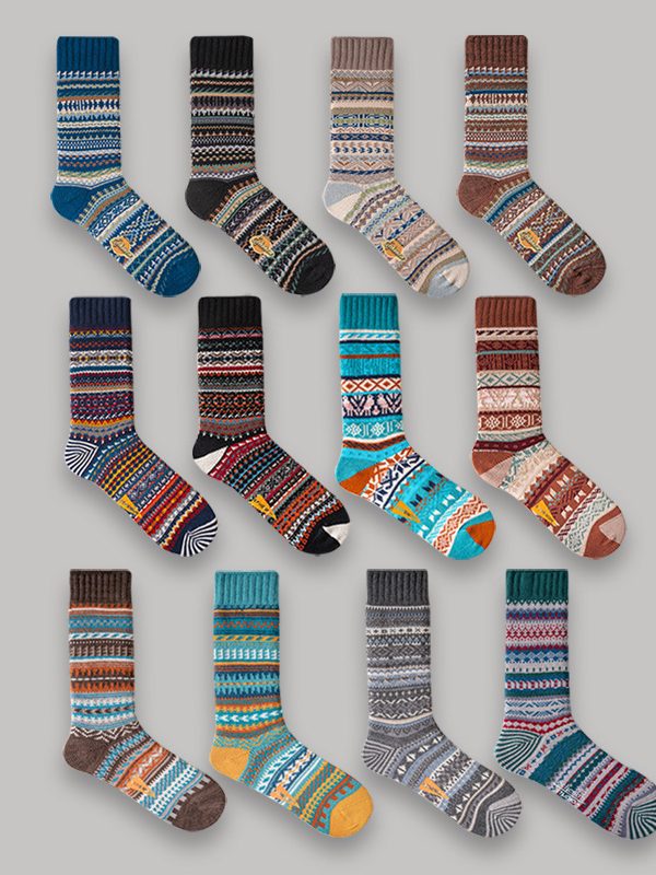 Socks Men's Autumn and Winter Trendy Brand Ami Khaji American Red Ji Tooling Vintage Ethnic Style Winter Thickened Thick Line Stockings