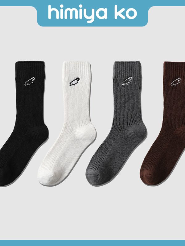 himiya ko autumn and winter new pin embroidery tube socks women's trend fashion personality academic style pile socks