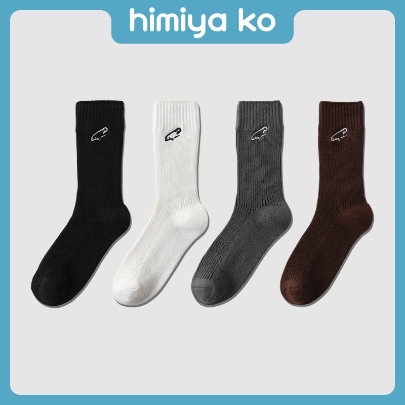 himiya ko autumn and winter new pin embroidery tube socks women's trend fashion personality academic style pile socks