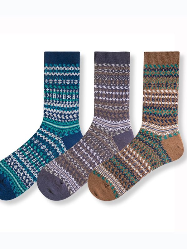 Autumn and Winter Socks Boneless Retro Ethnic Style Double-Way Mid-Length Socks for Men and Women Couple Combed Cotton Sports Trendy Socks