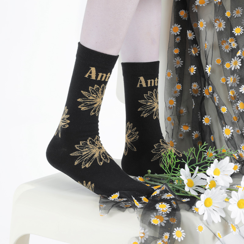 Himiya ko socks women's Daisy series basic all-match cotton socks couple's mid-calf blue white black 3 colors in stock - Image 3