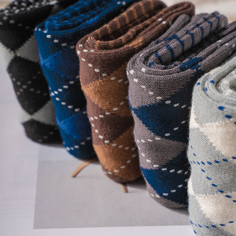 Men's Plaid Socks: British Style Cotton Dress Socks for Fall & Winter - Image 4