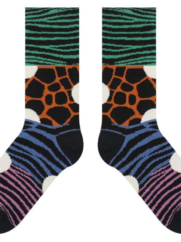 2025 autumn and winter socks for children leopard print zebra print ins camping style lovers socks cotton socks padded plush socks mid-tube socks