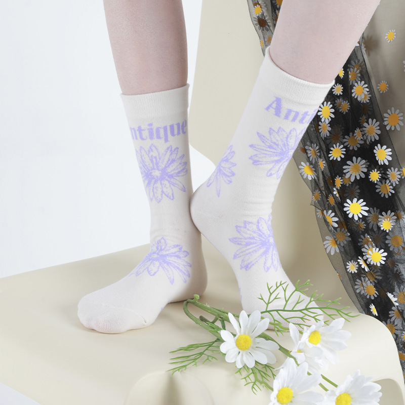 Himiya ko socks women's Daisy series basic all-match cotton socks couple's mid-calf blue white black 3 colors in stock - Image 4