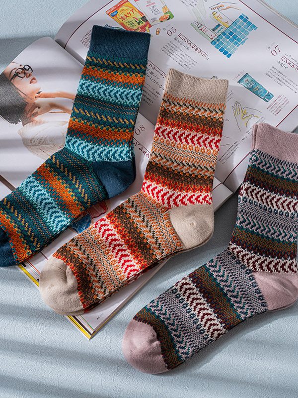 Autumn and winter socks boneless retro ethnic style double needle double way tube socks for men and women couples combed cotton national tide socks