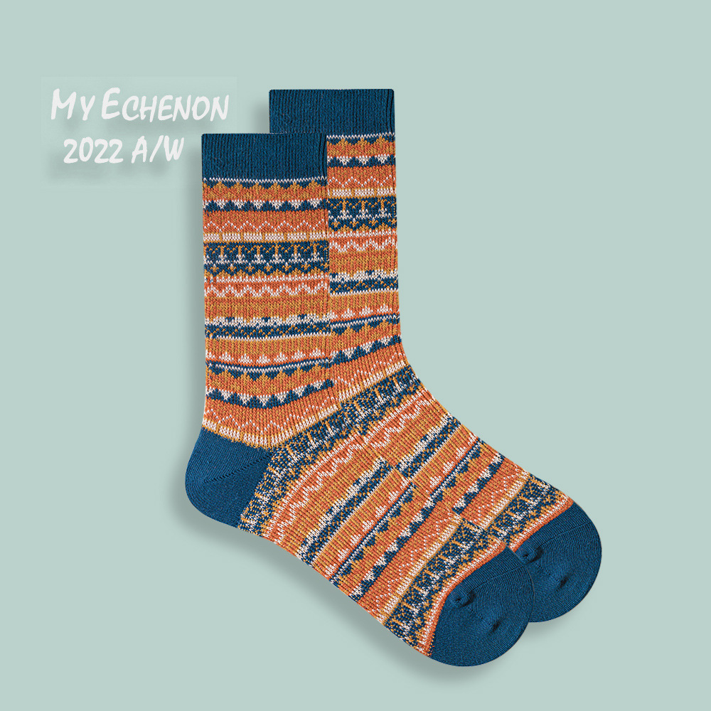 Fair Isle Socks: Vintage Ethnic Combed Cotton Mid-Calf Socks for Women & Men - Image 7