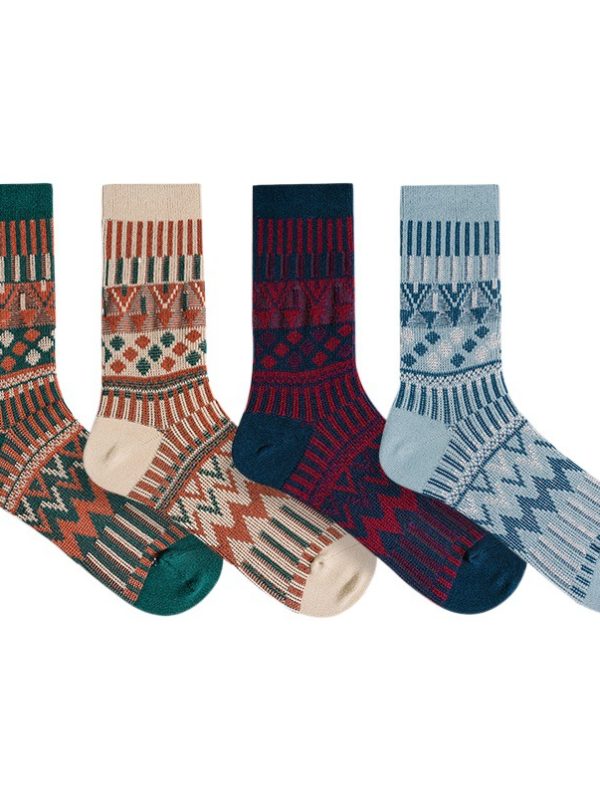 2024ECHENON autumn and winter socks children's South Korea retro style double needle double combed cotton boneless men's socks