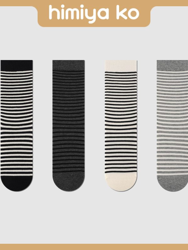 Himiya Ko Autumn and Winter New Straight Striped Boneless Mid-Socks Women's Simple Japanese College Style Stacked Socks Cotton