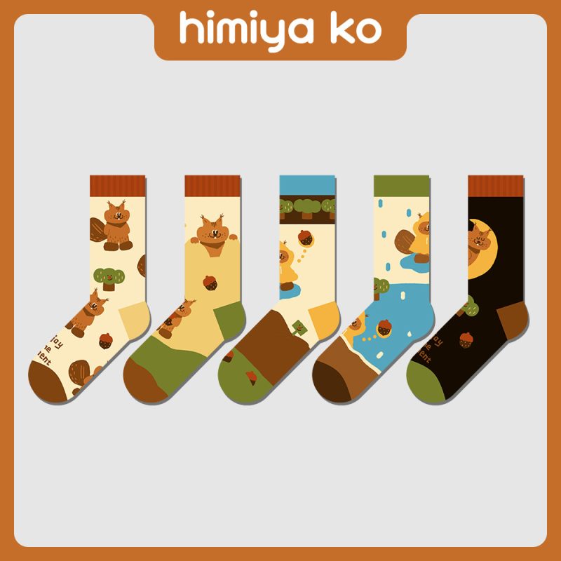 Autumn and Winter New Mole Cartoon Illustration Socks Women's Fashion Cute Original Personality Fashionable Cotton Socks Men's Socks