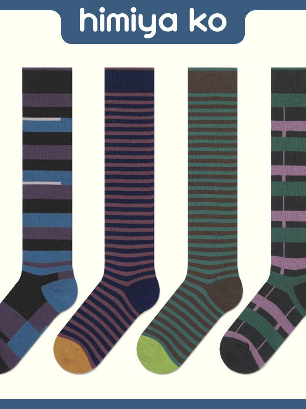 Spring and autumn socks women Japanese striped calf socks retro versatile over-the-knee socks ladies breathable sweat-absorbent long socks wholesale
