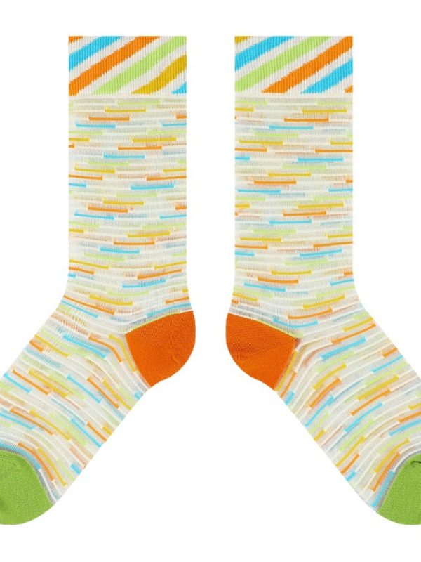 himiya ko Summer Ultra-thin Color Stitching Socks Women's ins Trendy All-match Personalized Striped Mid-length Socks Internet Popular