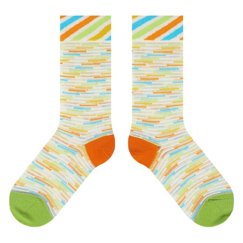 himiya ko Summer Ultra-thin Color Stitching Socks Women's ins Trendy All-match Personalized Striped Mid-length Socks Internet Popular