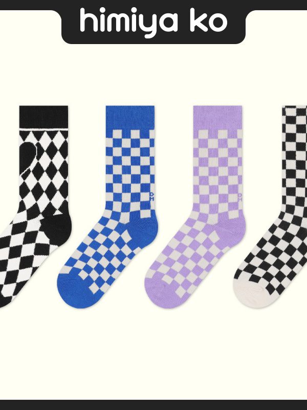 The trend! Checkerboard series socks women's autumn and winter ten-color multi-style lovers socks average size 144-pin thick spot