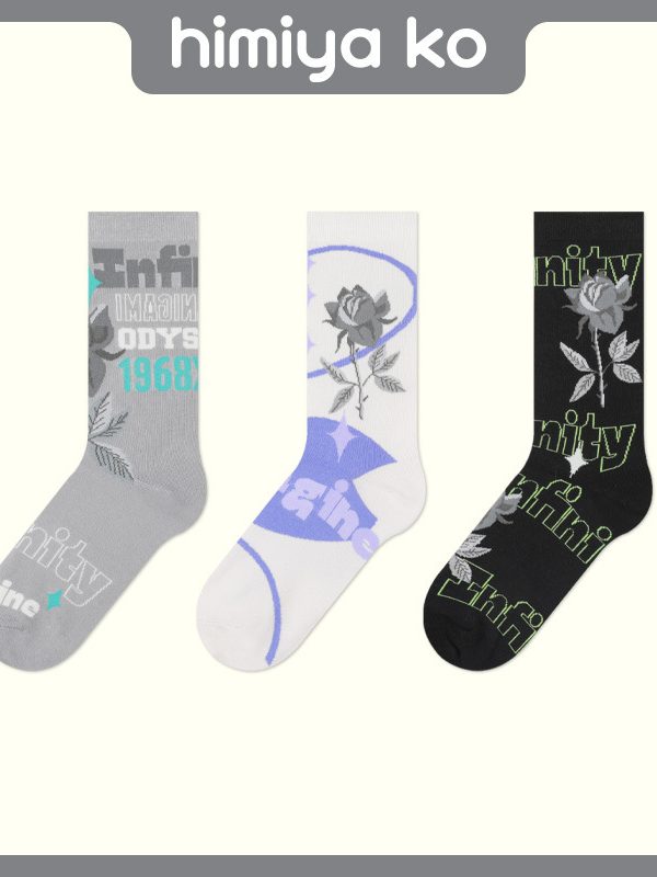 2025 autumn and winter socks women's punk metal rose Infintity series combed cotton tide socks mid-calf 3 colors