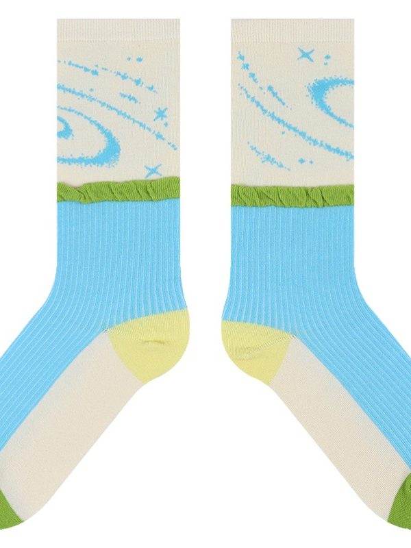 himiya ko socks for women 2025 autumn and winter New Little Red Book universe starry sky mid-calf socks ins trendy women socks wholesale