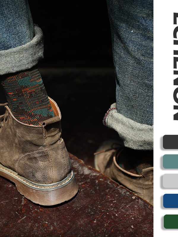Autumn and winter socks boneless retro ethnic style double way tube socks men's combed cotton new plaid socks spot