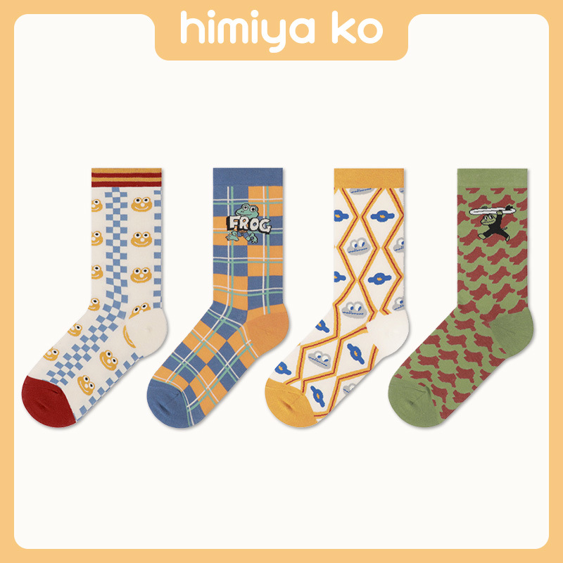 Frog Princess Socks: Cute Plaid Camo Mid-Calf Combed Cotton Couple Socks - Image 2