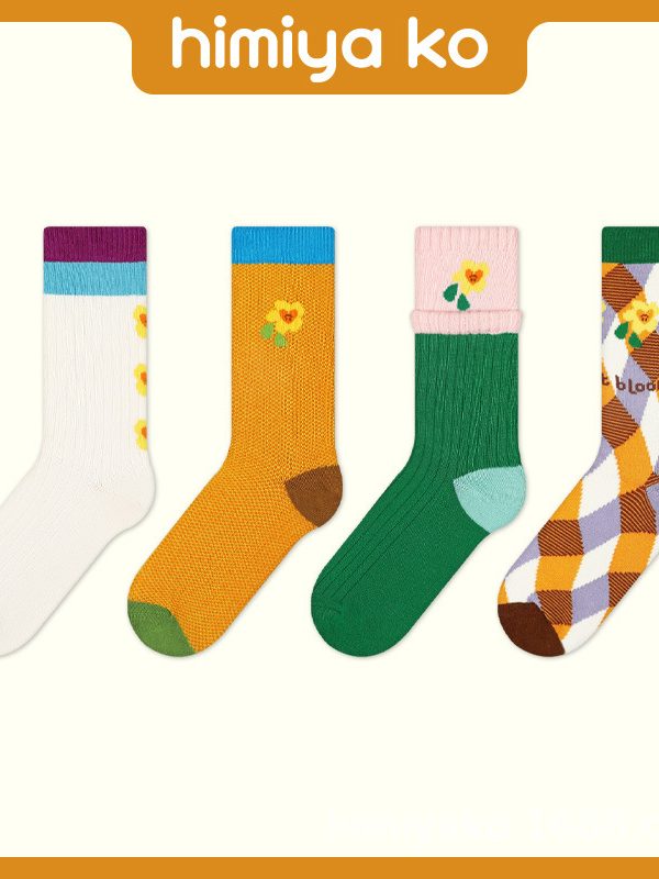 himiya ko Sweet Flower Mid-length Socks Women's Spring and Summer New Colorful Stitching Plaid Cotton Socks ins Trendy Lovers Socks