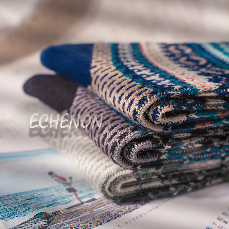 EChenon Men's Japanese Socks: Retro Ethnic Combed Cotton Mid-Length - Image 4