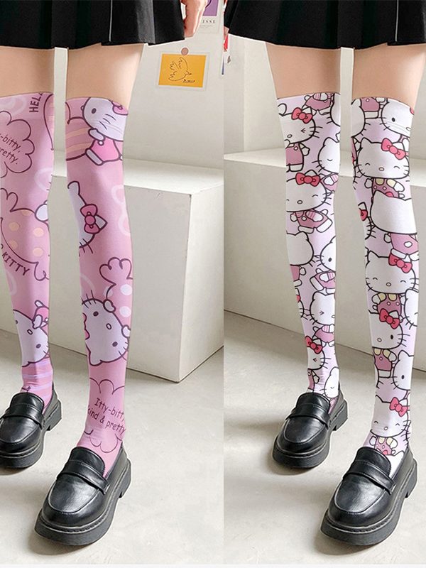 Printed stockings thin women's spring and autumn Japanese Lolita cute cartoon over-the-knee long white velvet socks