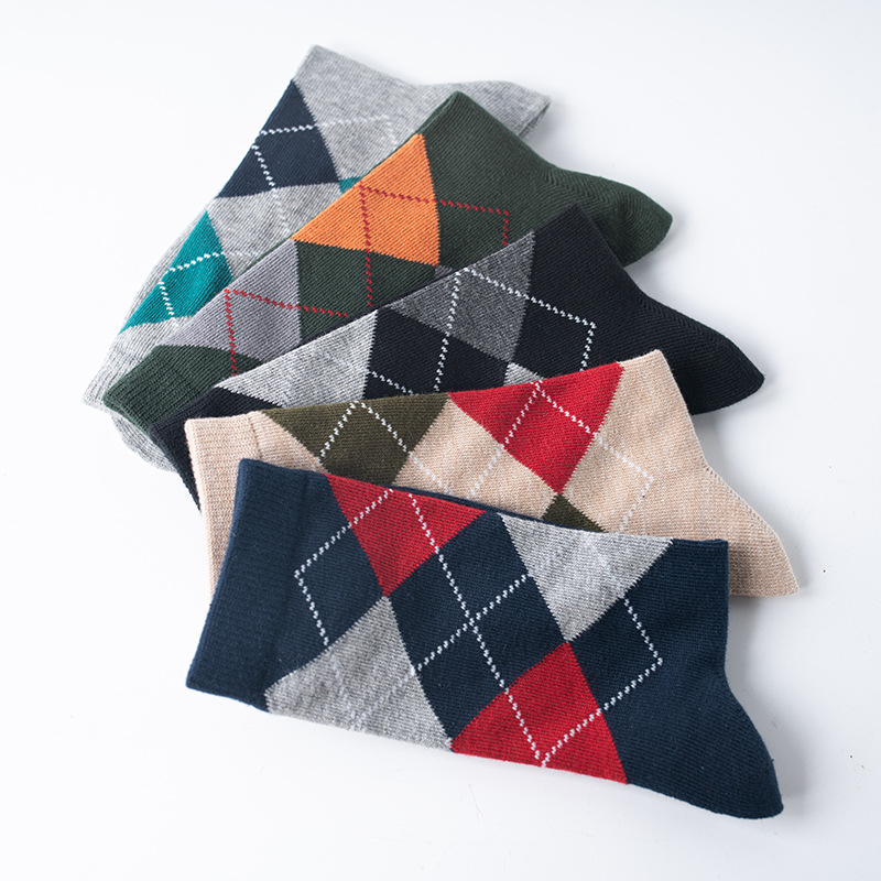 Men's Plaid Socks: British Style Cotton Dress Socks for Fall & Winter - Image 4