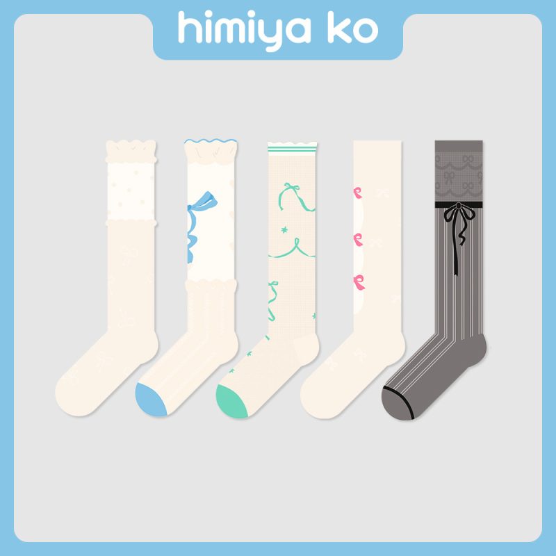 Summer original bow glass silk calf socks women Japanese fashion pink sweet girl style socks pile socks