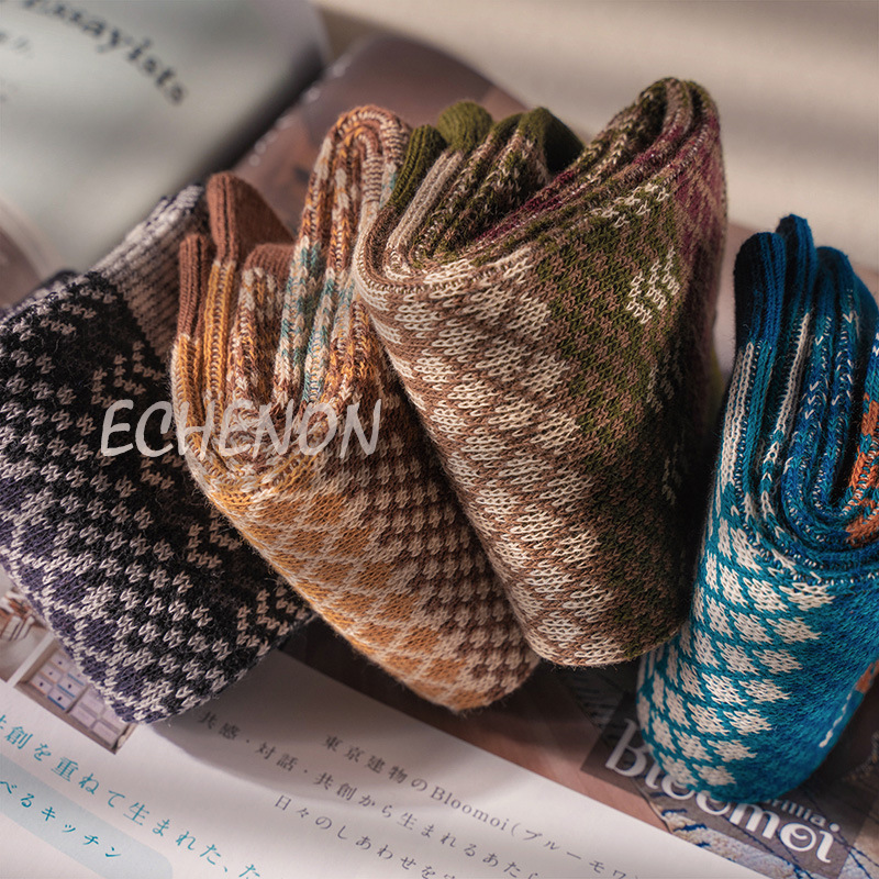 Echenon Retro Combed Cotton Socks: Warm Mid-Tube for Men & Women - Image 4