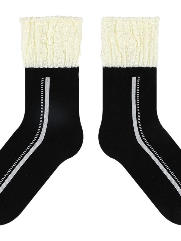 Himiya ko socks women's classic black & white series two-wear mid-tube stacked socks combed cotton spot