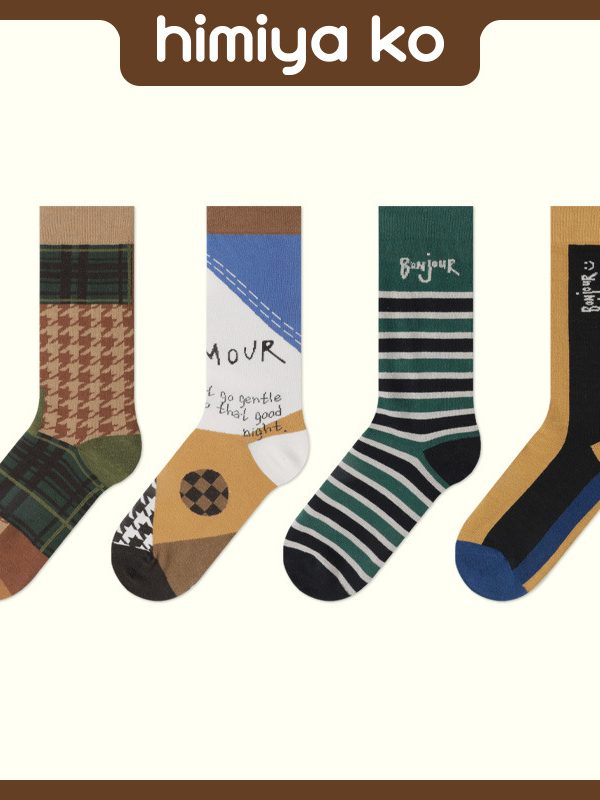 2025 Autumn and Winter New Socks Women's French Style bonjour Series Designer Textured Mid-Socks Combed Cotton