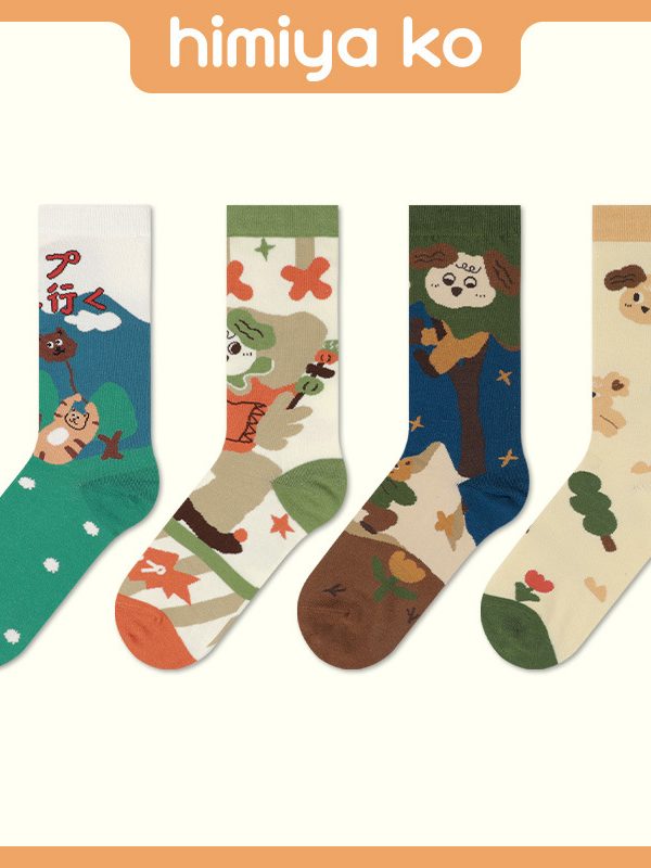 Ladies socks original four-season Japanese cute illustration socks student breathable sweat-absorbent socks manufacturers wholesale